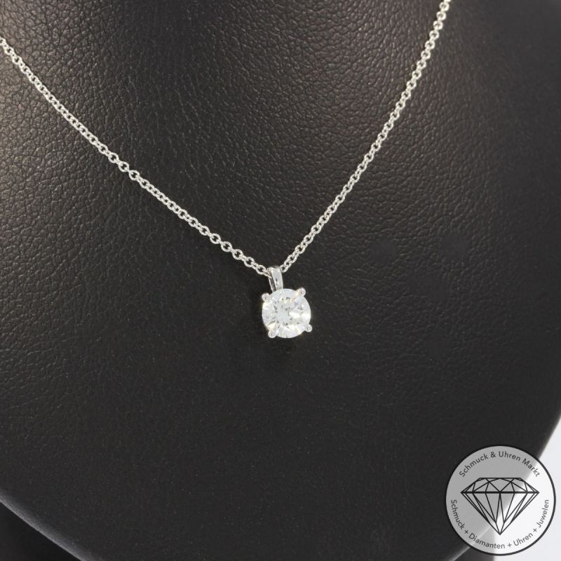 Wert 3190 € Solitär Brillant Anhänger mit Kette (0,40 carat) in 585er 14 K Weißgold - H1091