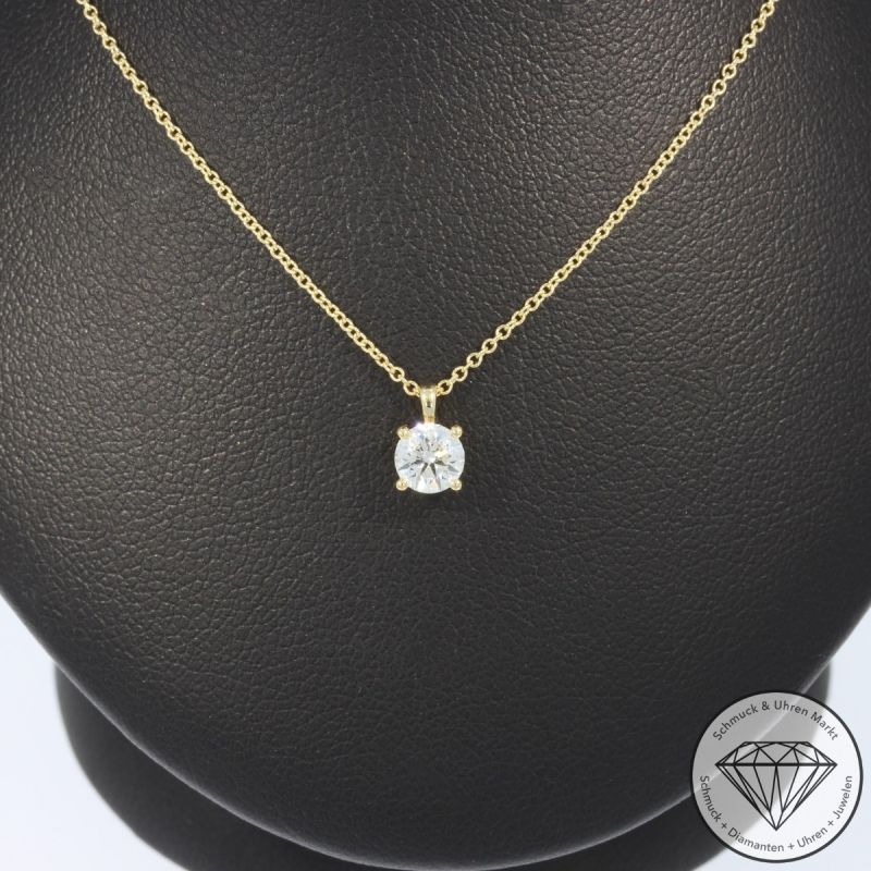 Wert 3190 € Solitär Brillant Anhänger mit Kette (0,40 carat) in 585er 14 K Gelbgold - H1092