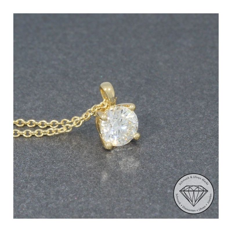 Wert 3190 € Solitär Brillant Anhänger mit Kette (0,40 carat) in 585er 14 K Gelbgold - H1092