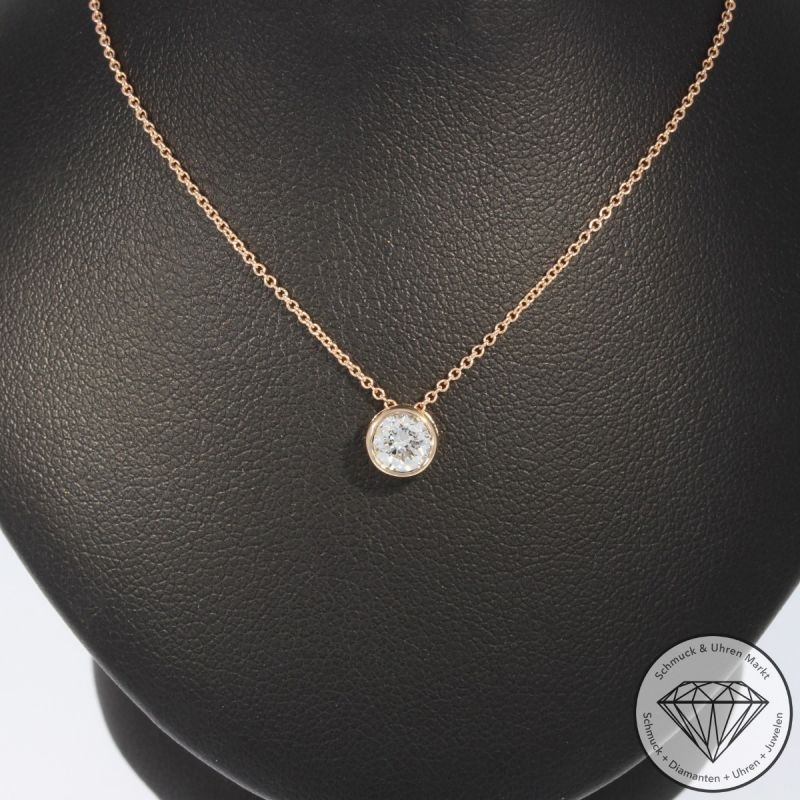 Wert 2750 € Solitär Brillant Anhänger mit Kette (0,40 carat) in 585er 14 K Roségold - H1079