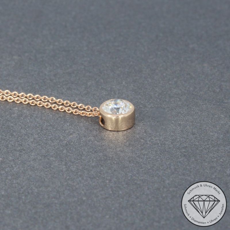 Wert 2750 € Solitär Brillant Anhänger mit Kette (0,40 carat) in 585er 14 K Roségold - H1079