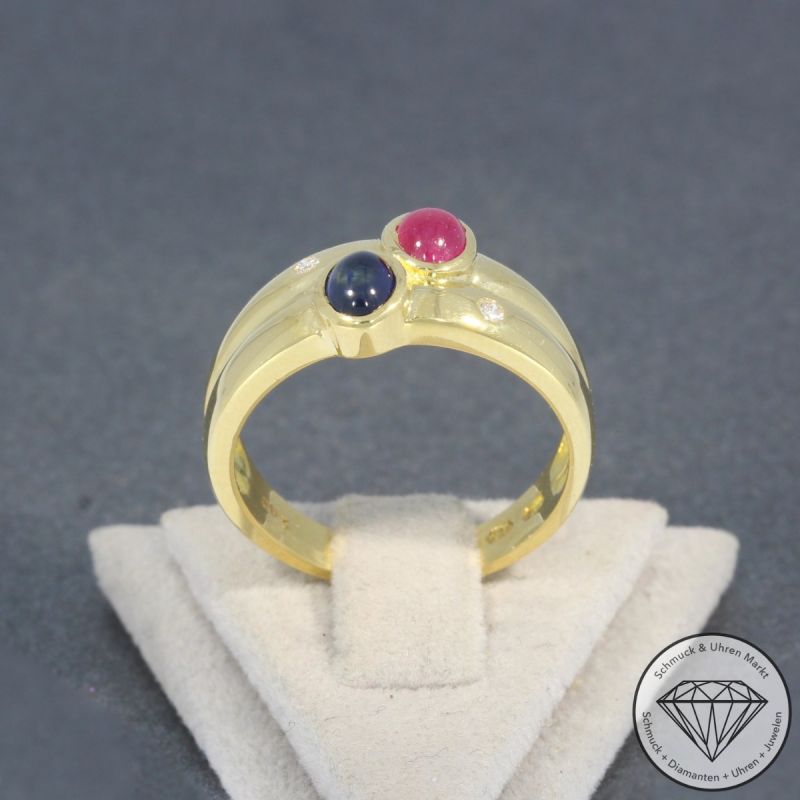 Wert 1250 € Brillant Saphir Rubin Ring in 750er 18 K Gelbgold - 96244