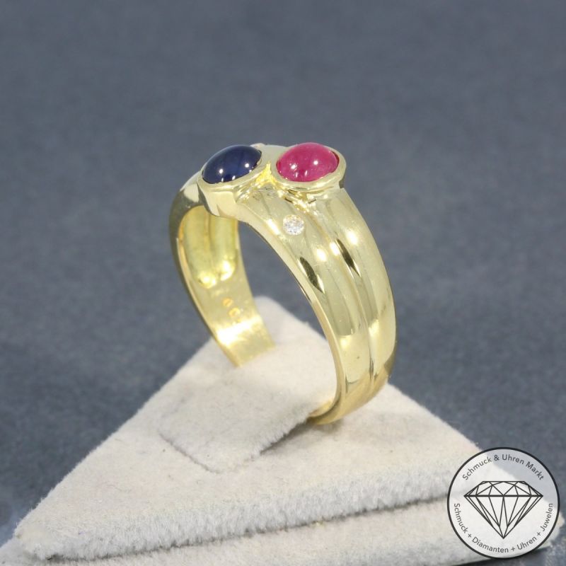 Wert 1250 € Brillant Saphir Rubin Ring in 750er 18 K Gelbgold - 96244