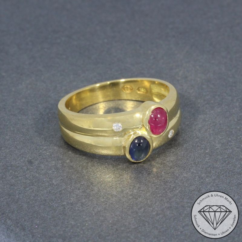 Wert 1250 € Brillant Saphir Rubin Ring in 750er 18 K Gelbgold - 96244
