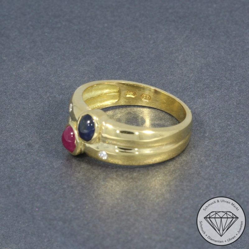 Wert 1250 € Brillant Saphir Rubin Ring in 750er 18 K Gelbgold - 96244