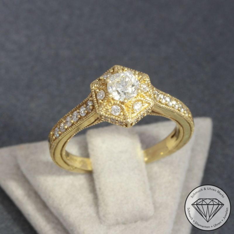 Wert 3890 € Brillant Ring (0,75 carat) in 585er 14 K Gelbgold - H96