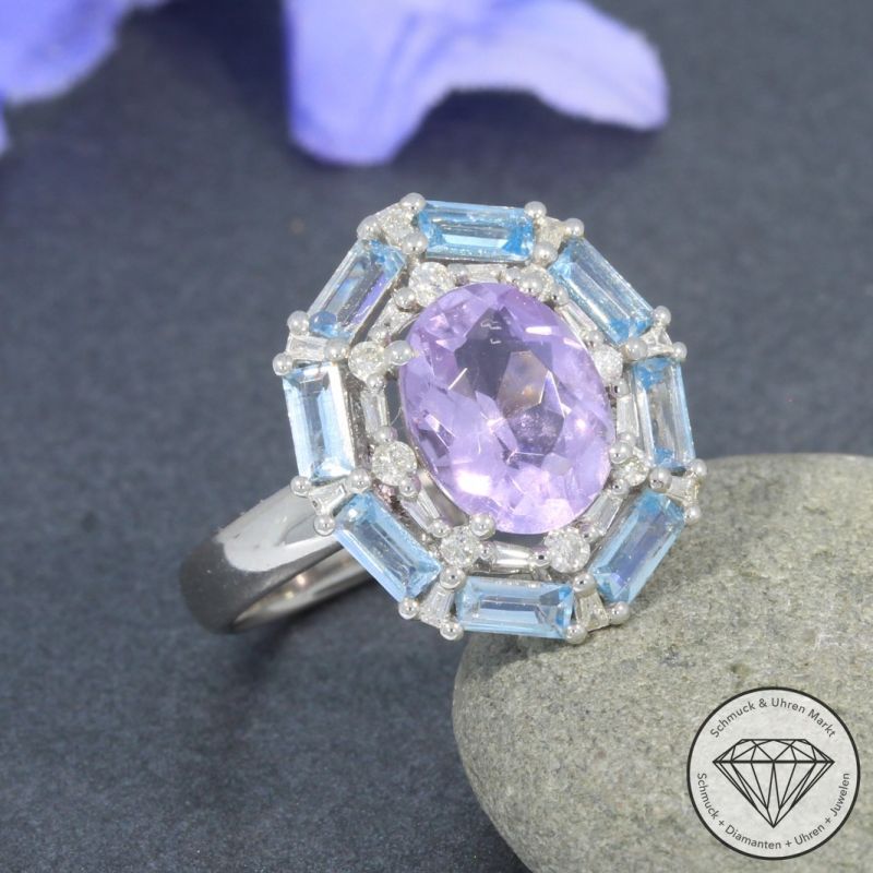 Wert 1790 € Brillant Diamant Amethyst Topas Ring in 750er 18 K Weißgold - 96326