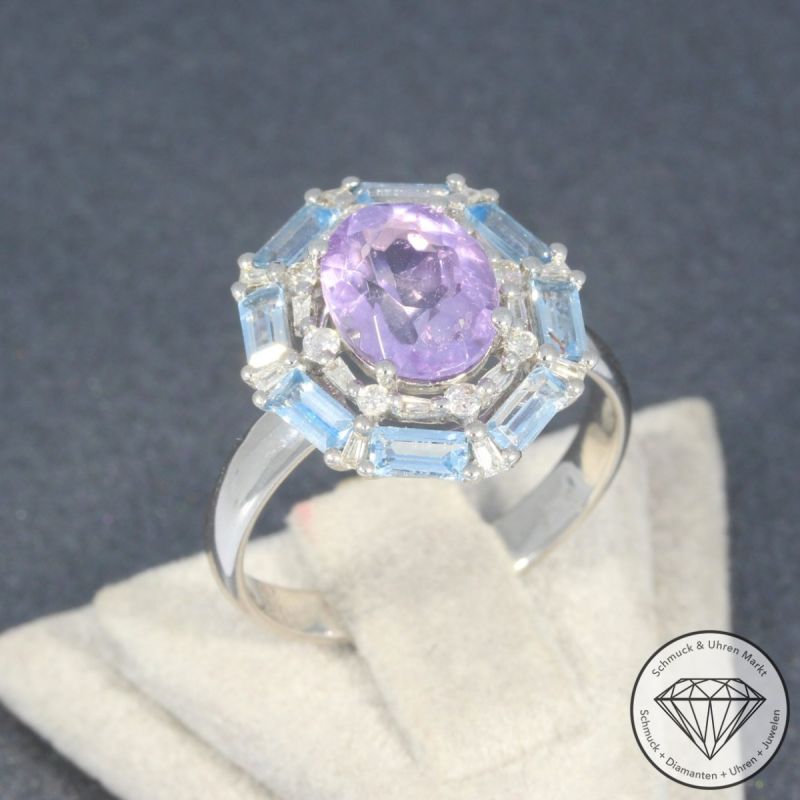 Wert 1790 € Brillant Diamant Amethyst Topas Ring in 750er 18 K Weißgold - 96326