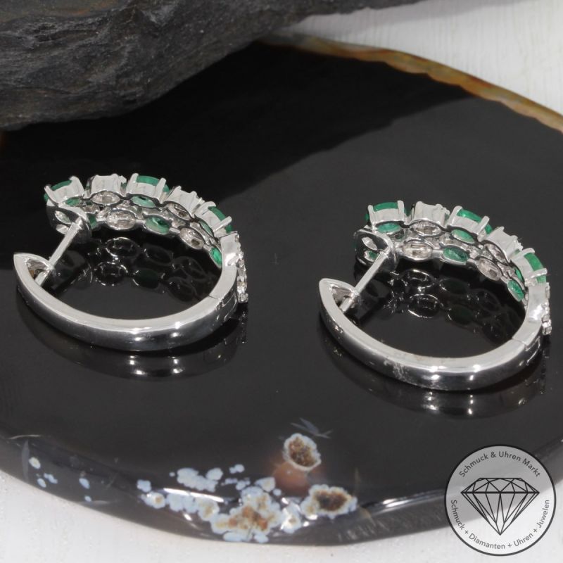 Wert 5290 € Brillant Diamant Smaragd Ohrringe Creolen in 750er 18 K Weißgold - 96350