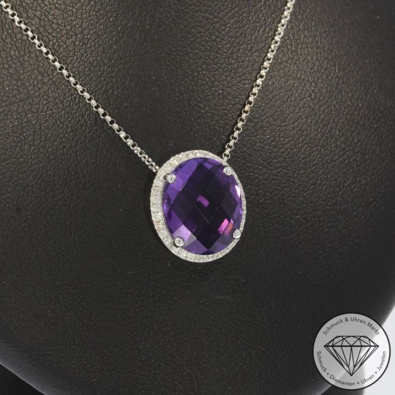 Wert 1490 € Brillant Amethyst Anhänger mit Kette in 750er 18 K Weißgold - 96353