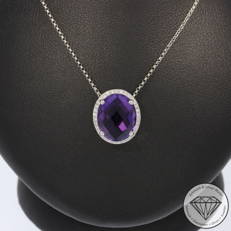 Wert 1490 € Brillant Amethyst Anhänger mit Kette in 750er 18 K Weißgold - 96353