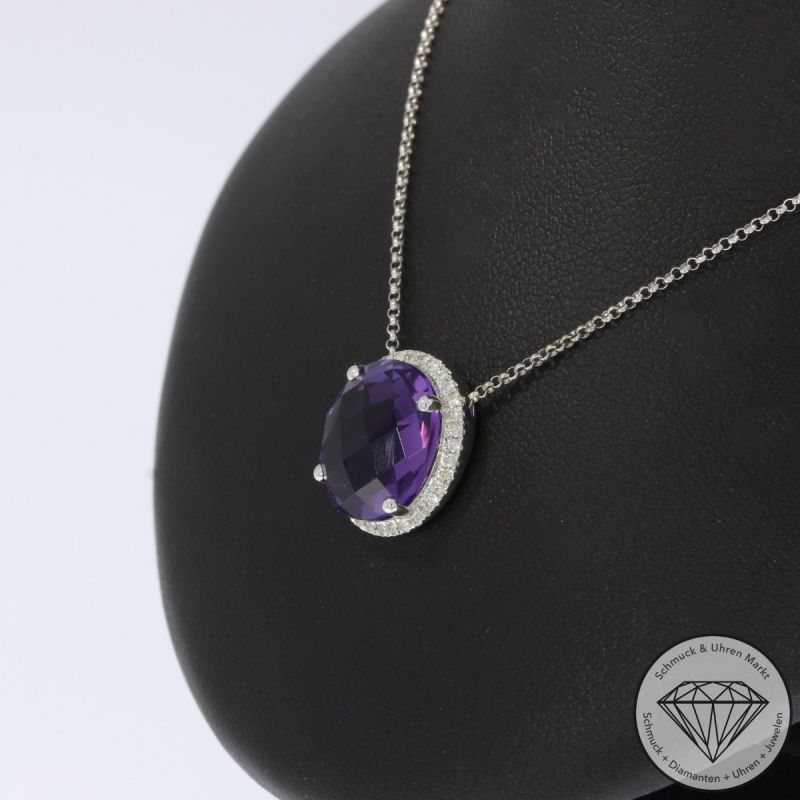 Wert 1490 € Brillant Amethyst Anhänger mit Kette in 750er 18 K Weißgold - 96353