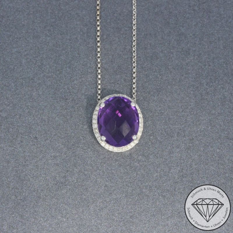 Wert 1490 € Brillant Amethyst Anhänger mit Kette in 750er 18 K Weißgold - 96353