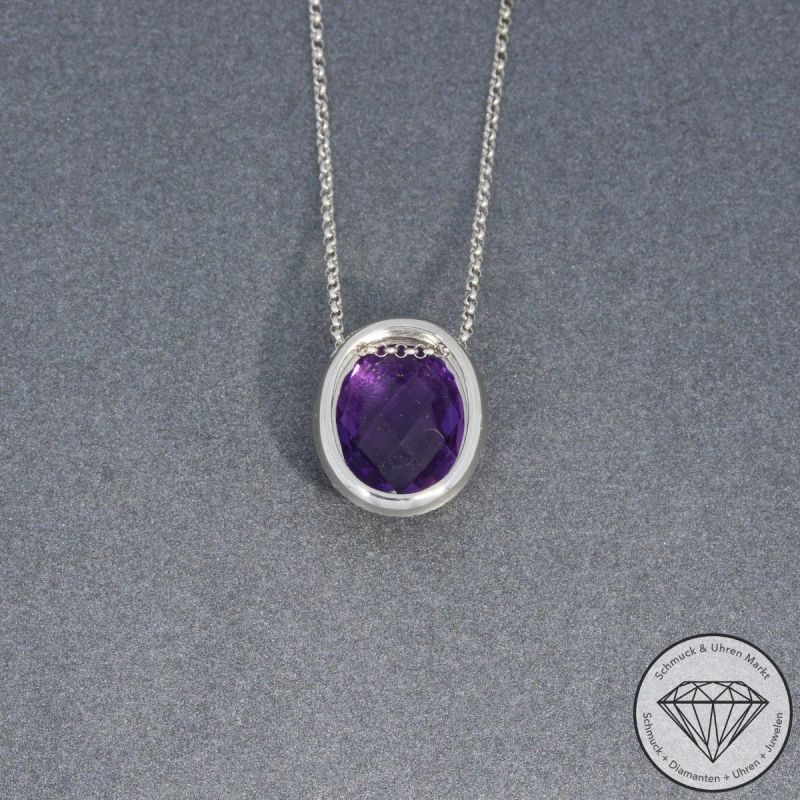 Wert 1490 € Brillant Amethyst Anhänger mit Kette in 750er 18 K Weißgold - 96353