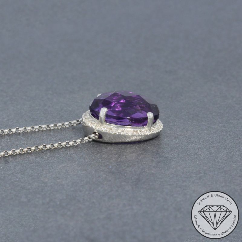 Wert 1490 € Brillant Amethyst Anhänger mit Kette in 750er 18 K Weißgold - 96353