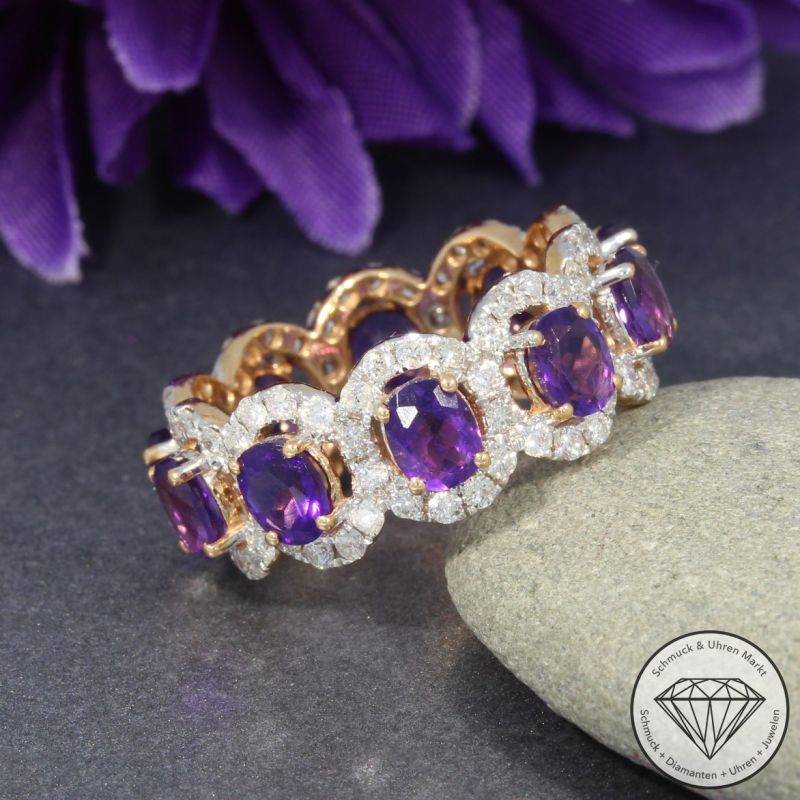 Wert 4290 € Brillant Amethyst Ring 750er/18 Karat Rosé Gold Größe 55 – 96359