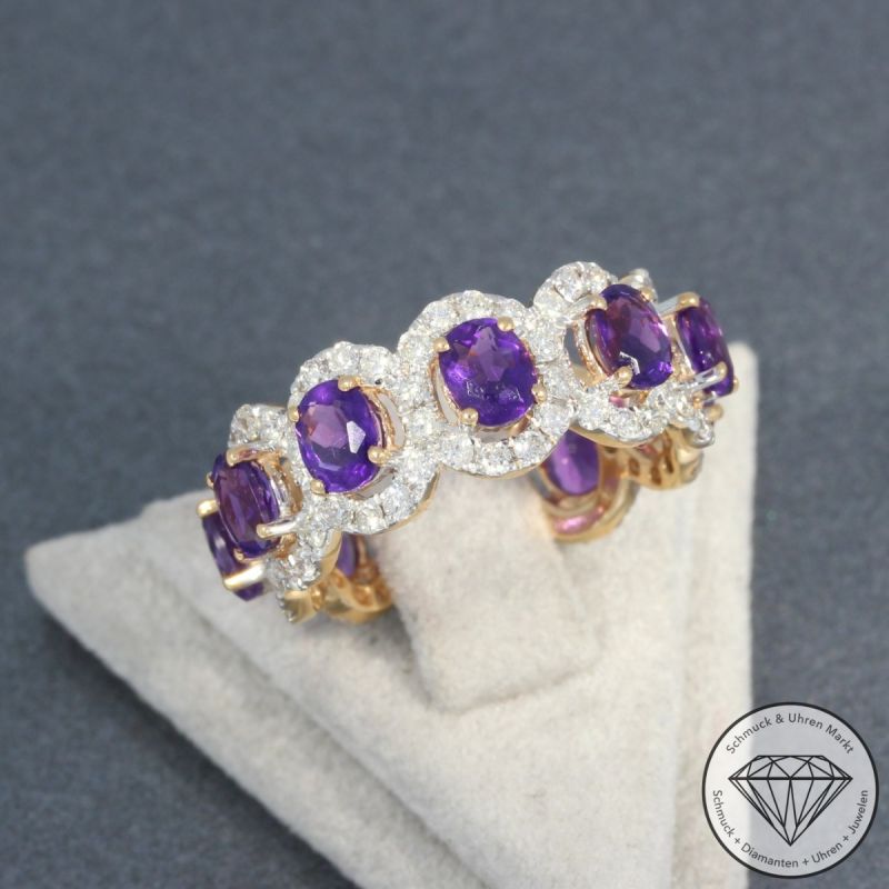 Wert 4290 € Brillant Amethyst Ring 750er/18 Karat Rosé Gold Größe 55 – 96359