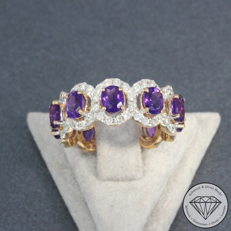 Wert 4290 € Brillant Amethyst Ring 750er/18 Karat Rosé Gold Größe 55 – 96359
