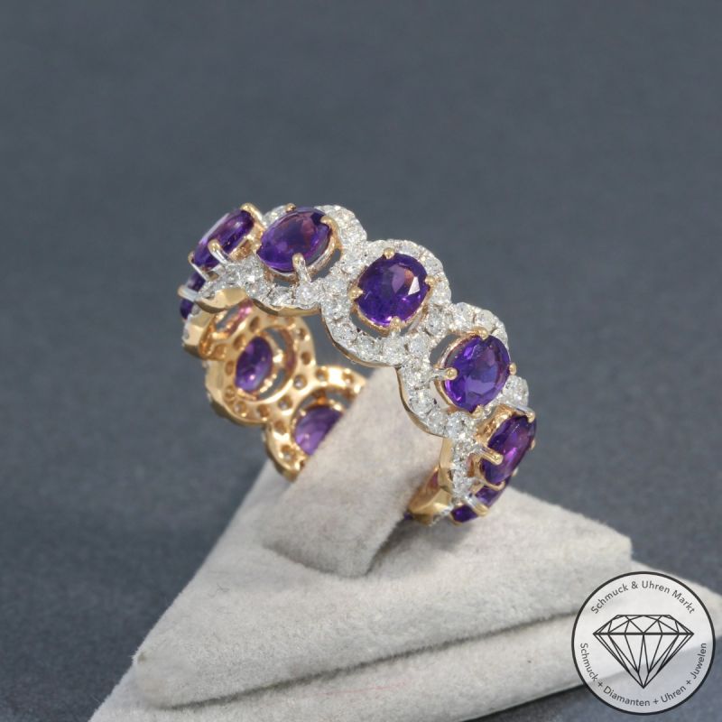 Wert 4290 € Brillant Amethyst Ring 750er/18 Karat Rosé Gold Größe 55 – 96359
