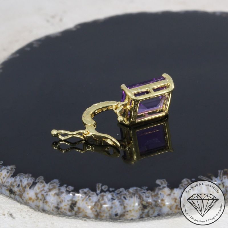 Wert 550 € Brillant Amethyst Anhänger in 750er 18 K Gelbgold - H1243