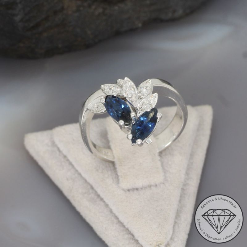 Wert 1100 € Brillant Saphir Ring in 585er 14 K Weißgold - 96395