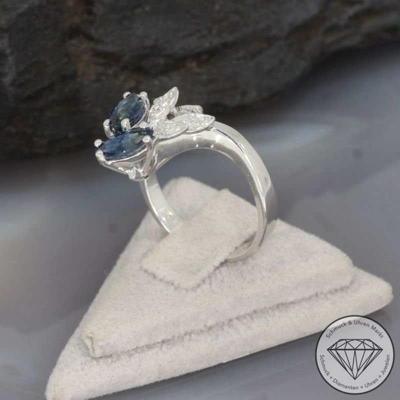 Wert 1100 € Brillant Saphir Ring in 585er 14 K Weißgold - 96395