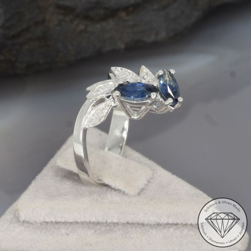 Wert 1100 € Brillant Saphir Ring in 585er 14 K Weißgold - 96395