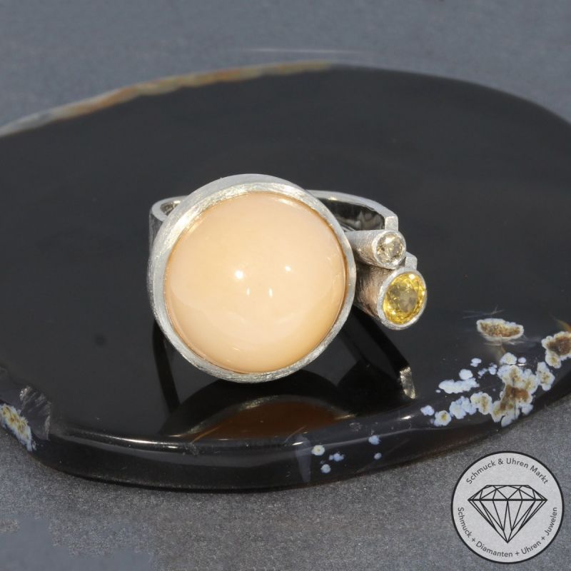Sale! Wert 4790 € Brillant Saphir Mondstein Ring in 750er 18 K Weißgold - 96398