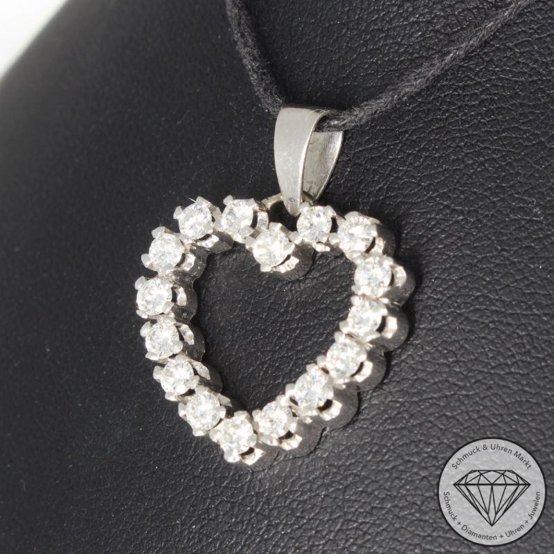 Wert 3390 € Brillant Anhänger Herz (ca. 0,90 carat) in 585er 14 K Weißgold - 96478