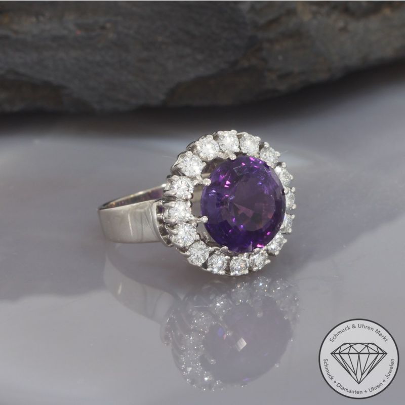 Wert 2900 € Brillant Amethyst Ring in 585er 14 K Weißgold - 96596