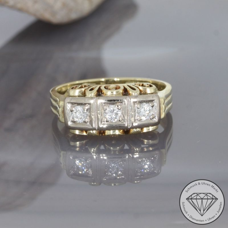 Wert 1290 € Bicolor Brillant Ring (ca. 0,15 carat) in 585er 14 K Gold - 96617