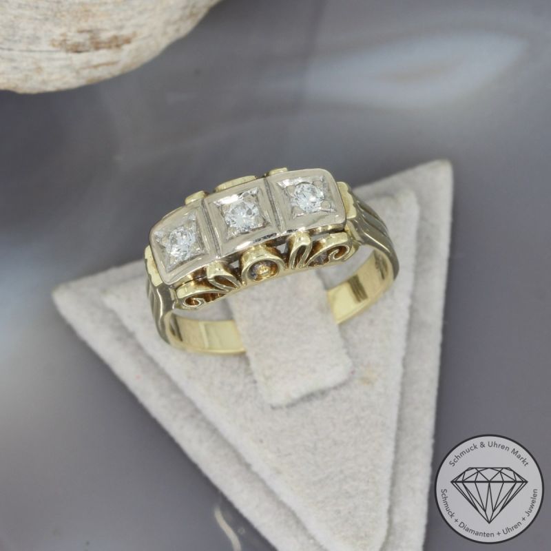 Wert 1290 € Bicolor Brillant Ring (ca. 0,15 carat) in 585er 14 K Gold - 96617