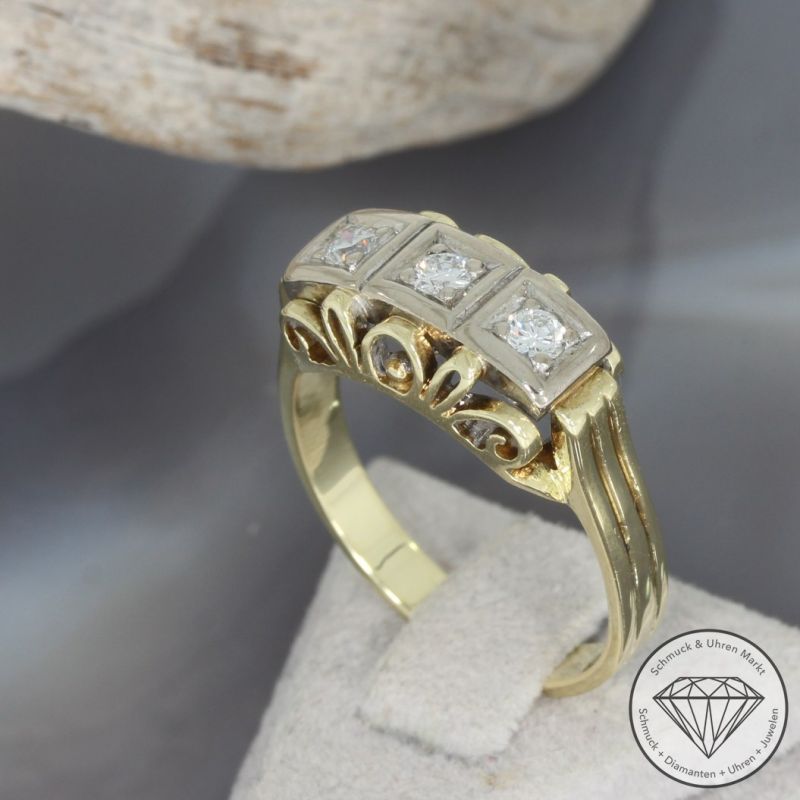 Wert 1290 € Bicolor Brillant Ring (ca. 0,15 carat) in 585er 14 K Gold - 96617