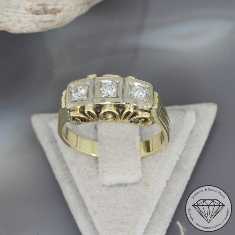Wert 1290 € Bicolor Brillant Ring (ca. 0,15 carat) in 585er 14 K Gold - 96617