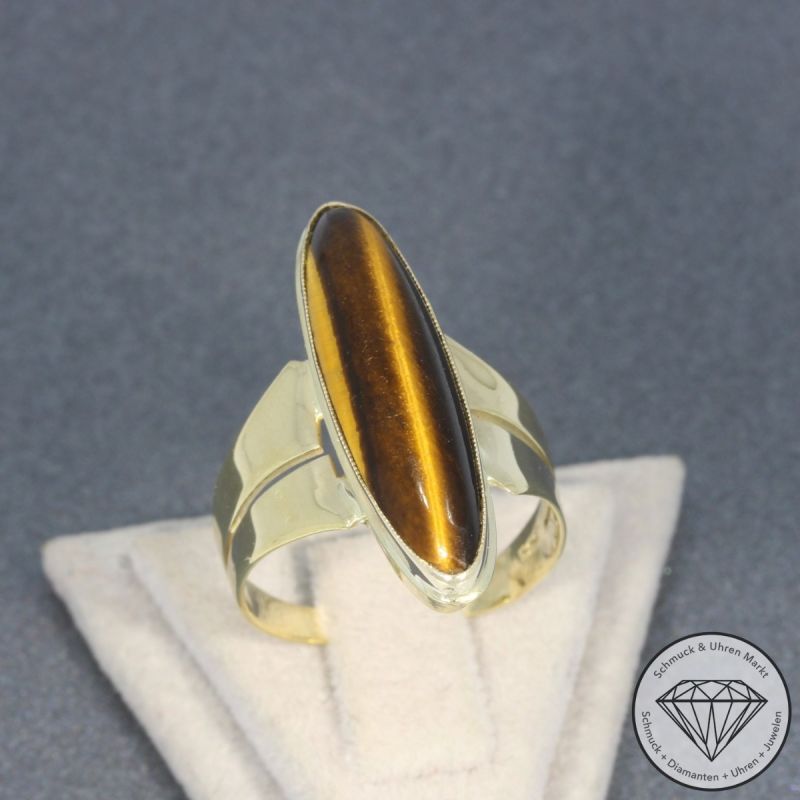 Wert 450 € Tigerauge Ring in 333er 8 K Gelbgold - 96625