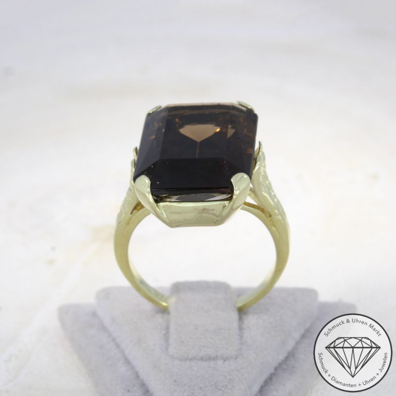 Sale! Wert 980 € Rauchquarz Ring in 585er 14 K Gelbgold - 96681