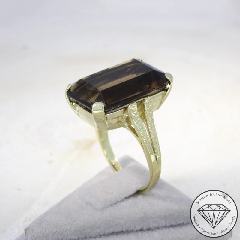 Sale! Wert 980 € Rauchquarz Ring in 585er 14 K Gelbgold - 96681