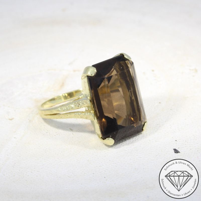 Sale! Wert 980 € Rauchquarz Ring in 585er 14 K Gelbgold - 96681