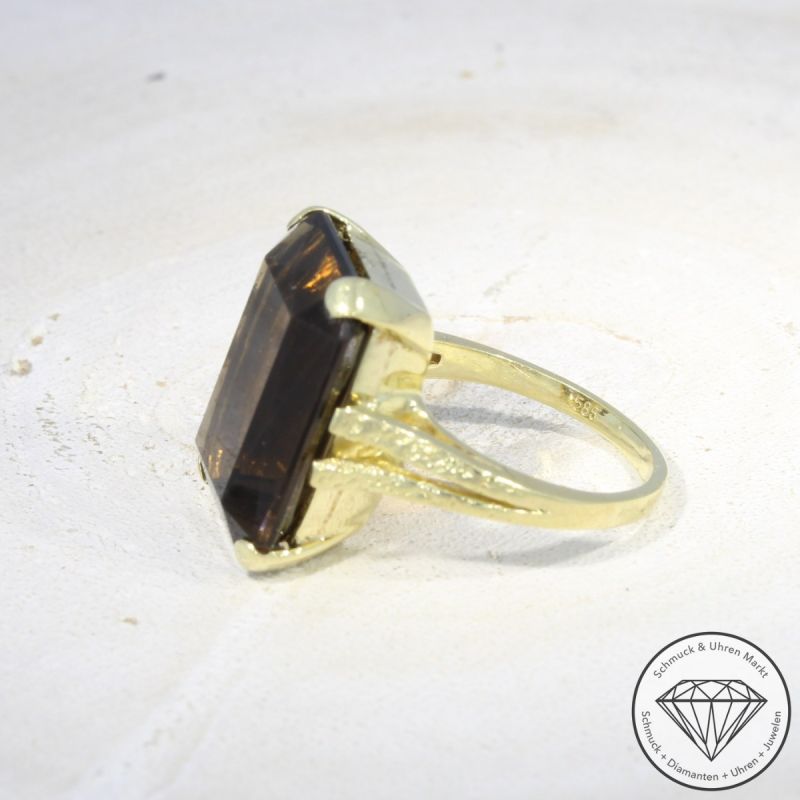 Sale! Wert 980 € Rauchquarz Ring in 585er 14 K Gelbgold - 96681
