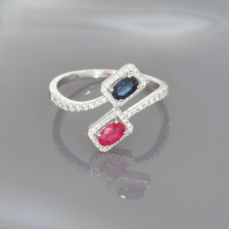 Wert 2170 € Brillant Rubin Saphir Ring in 585er 14 K Weißgold - H1735