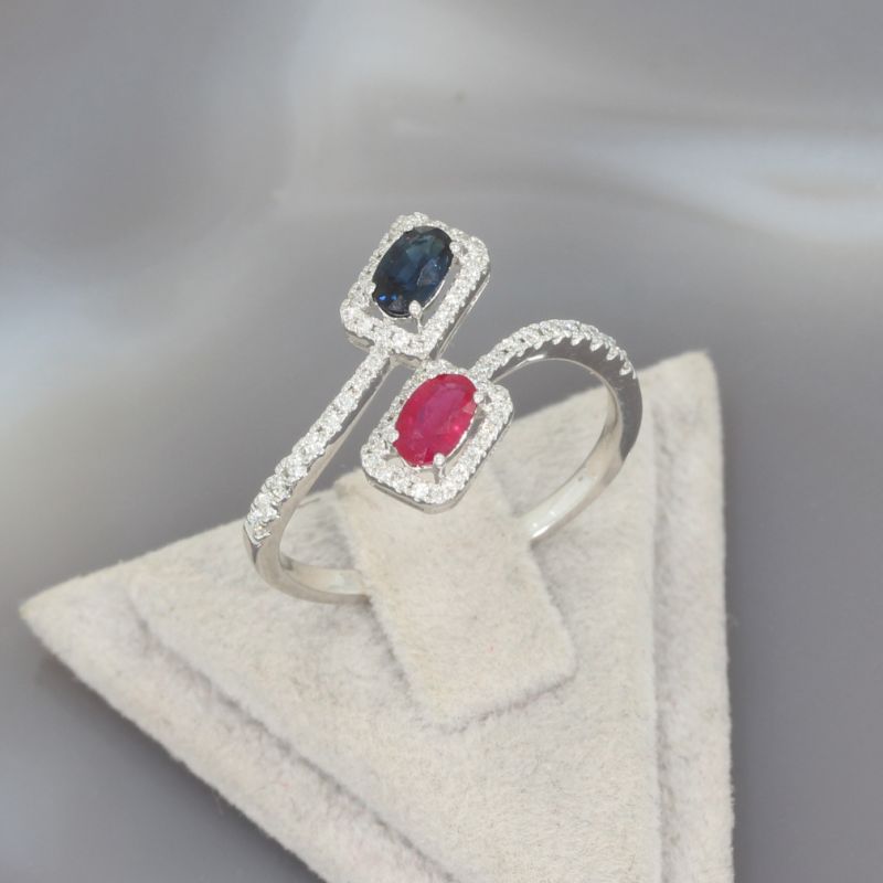 Wert 2170 € Brillant Rubin Saphir Ring in 585er 14 K Weißgold - H1735