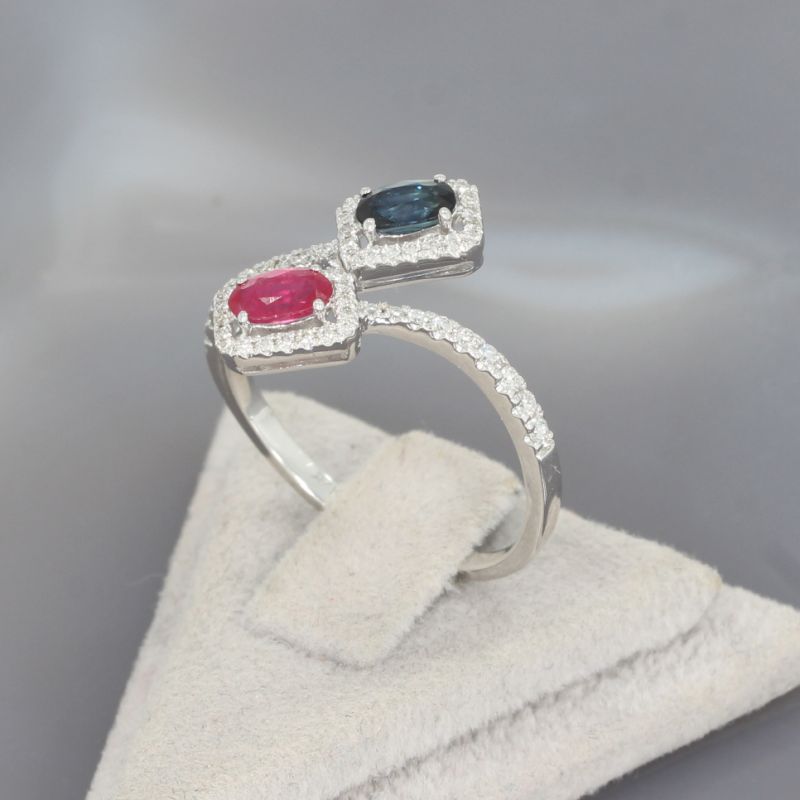 Wert 2170 € Brillant Rubin Saphir Ring in 585er 14 K Weißgold - H1735