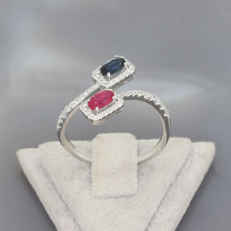 Wert 2170 € Brillant Rubin Saphir Ring in 585er 14 K Weißgold - H1735