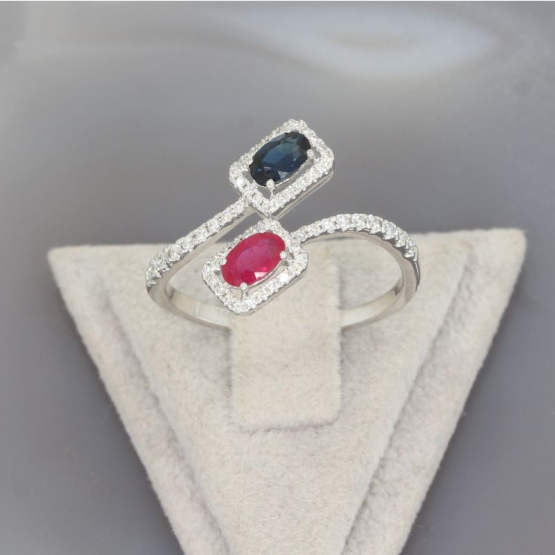 Wert 2170 € Brillant Rubin Saphir Ring in 585er 14 K Weißgold - H1735