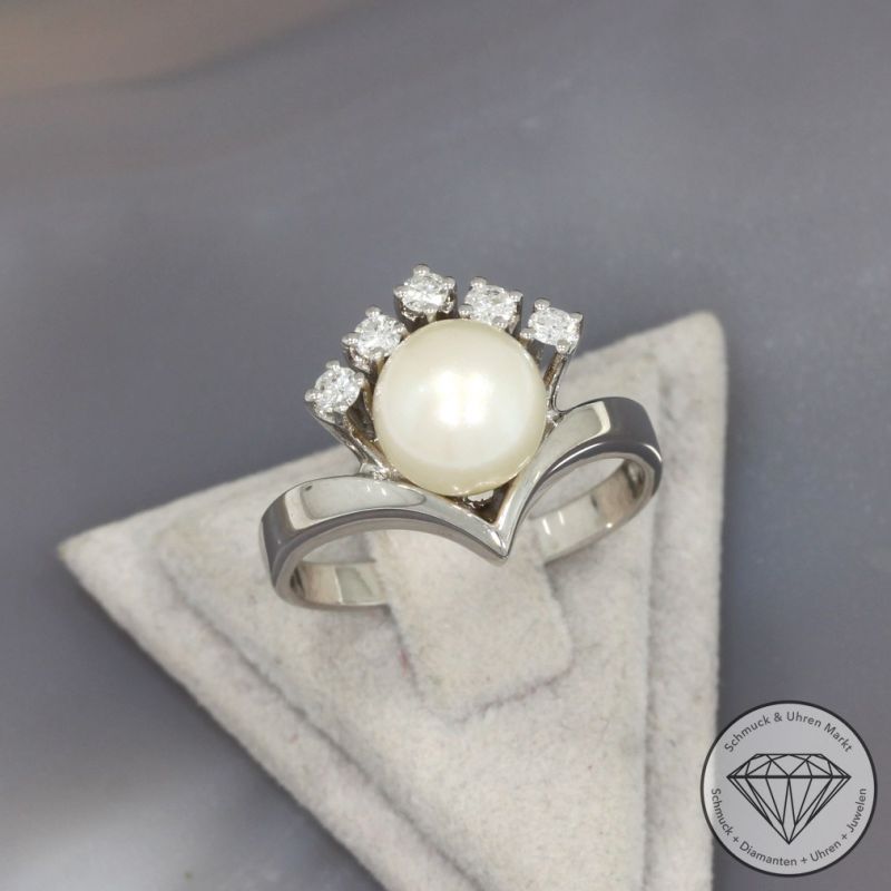 Wert 2100 € Brillant Perl Ring in 585er 14 K Weißgold - 96871