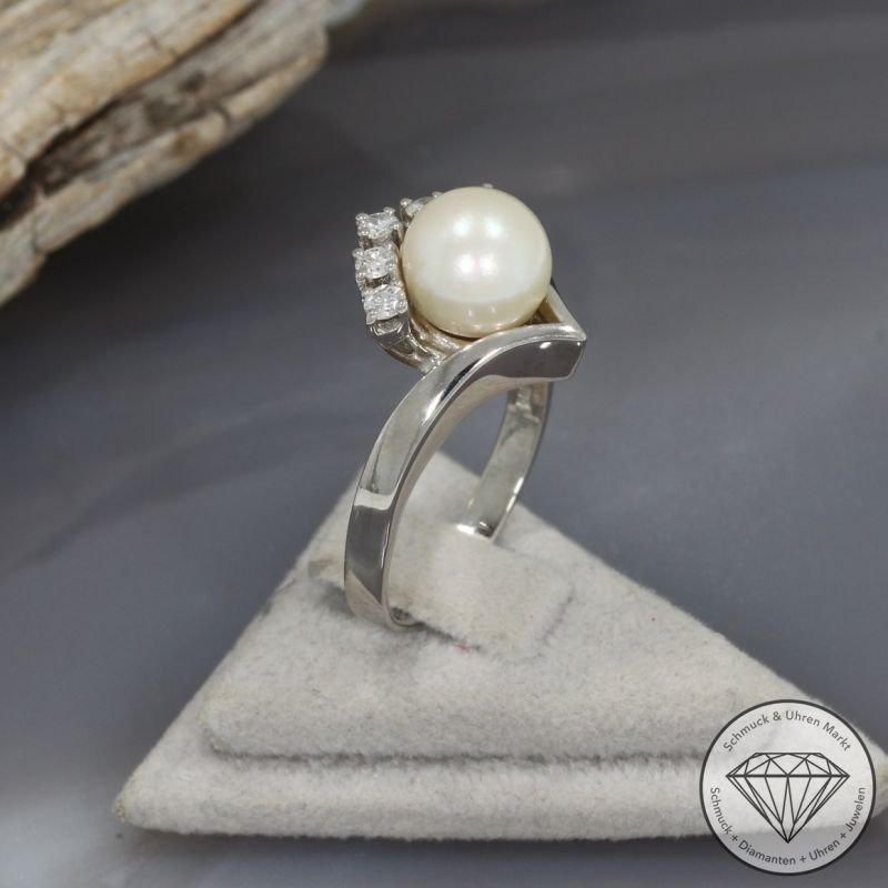 Wert 2100 € Brillant Perl Ring in 585er 14 K Weißgold - 96871