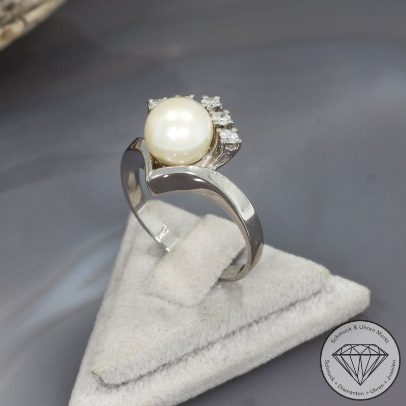 Wert 2100 € Brillant Perl Ring in 585er 14 K Weißgold - 96871