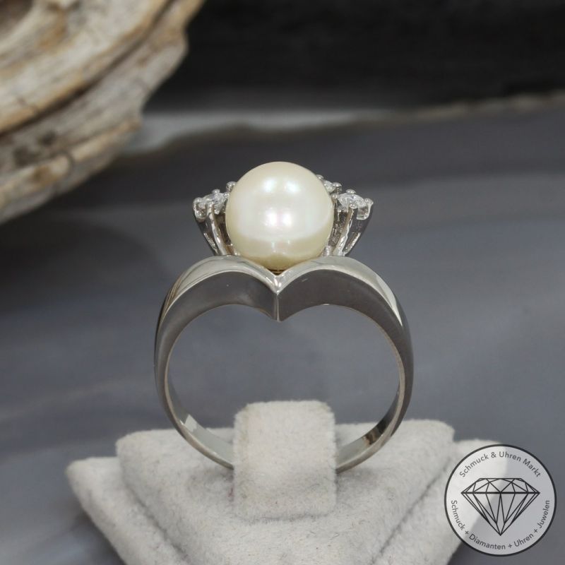 Wert 2100 € Brillant Perl Ring in 585er 14 K Weißgold - 96871