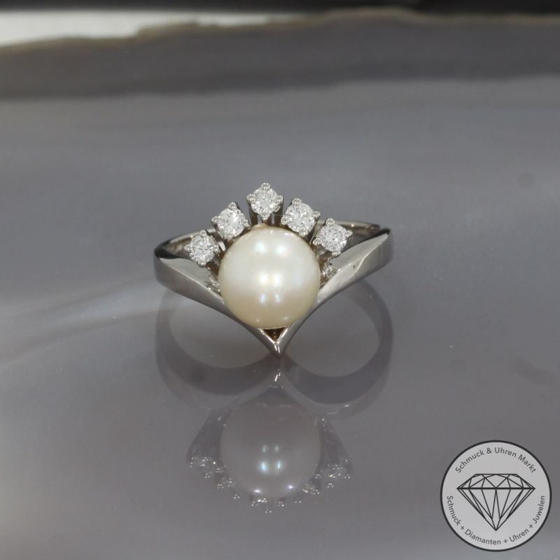 Wert 2100 € Brillant Perl Ring in 585er 14 K Weißgold - 96871