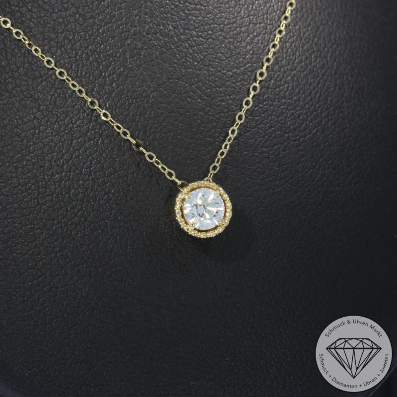 Wert 1990 € Solitär Brillant Anhänger & Kette (0,35 carat) in 585er 14 K Gelbgold - H1090